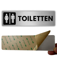 LEIASA | Selbstklebendes Schild Herren-Damen-WC - 5x18 cm - Dicke 0,8 mm - Aluminium - Herren-Damen-Toiletten - Aufdruck: Gemeinsame Einrichtungen - Symbol: Unisex-WC - Einrichtungen Herren-Damen