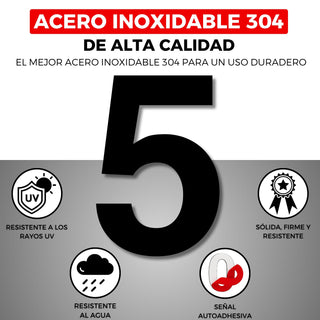LEIASA | Numéro Adhésif Maison - 100 mm - Acier Inoxydable 304 - Nº 5 