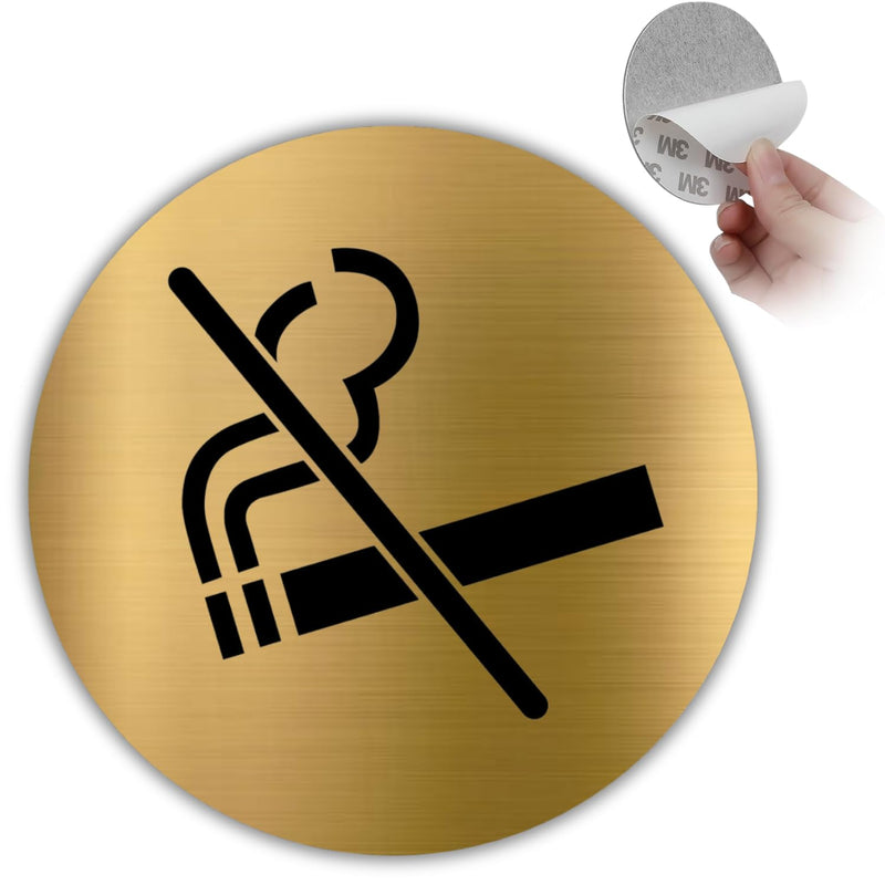 LEIASA | Goldenes Schild Rauchen Verboten - Ø 10 cm - Stärke 0,8 mm - 