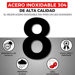 LEIASA | Numéro Adhésif Maison - 150 mm - Acier Inoxydable 304 - Nº 8 