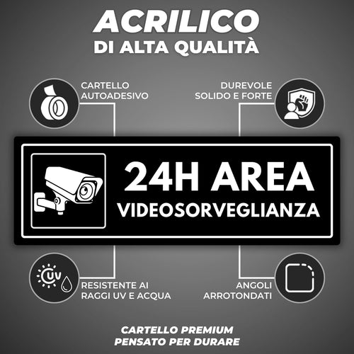 LEIASA | Segnale Allarme Videosorveglianza - 7,5 x 23 cm - Spessore 2 