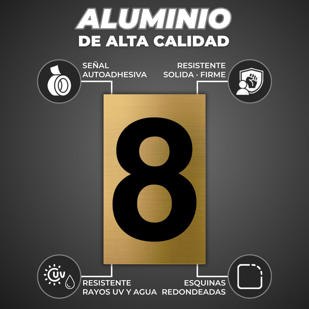 LEIASA | Goldene Hausnummer - 6x10 cm - Aluminium - Ziffernschild Tür 