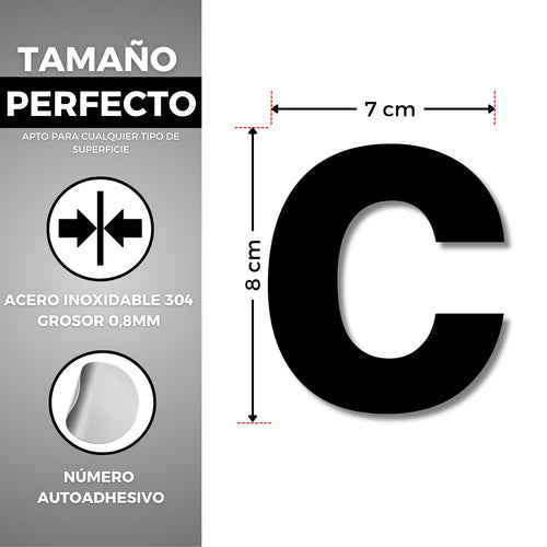 LEIASA | Numéro Adhésif Maison - 100 mm - Acier Inoxydable 304 - Nº C 