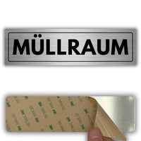 LEIASA | Schild Müllraum - 5 x 18 cm - Stärke 0,8 mm - Aluminium - Selbstklebende Platte - Abfallraum - Türschild - (Müllraum)