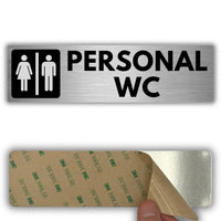 LEIASA | Schild Personal WC - 5 x 18 cm - Stärke 0,8 mm - Aluminium - Selbstklebende Platte - Mitarbeitertoilette - Türschild - (Personal WC)