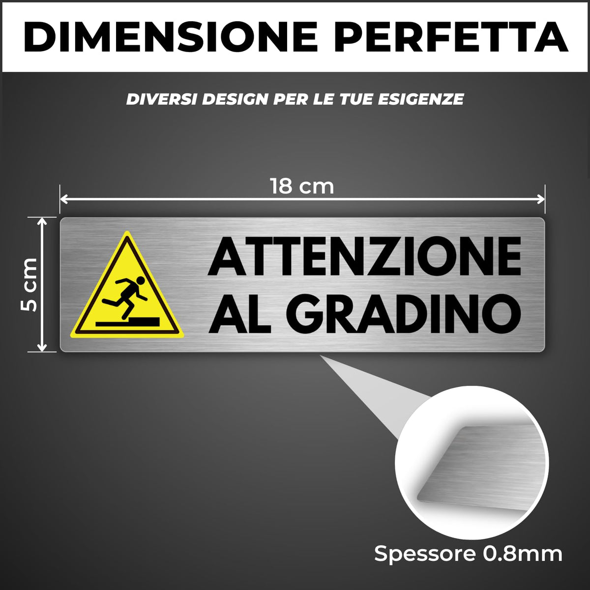 LEIASA | Segnale adesivo Attenzione Gradino - 5x18 cm - Spessore 0,8 m