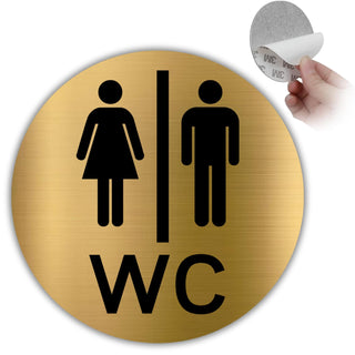 LEIASA | Goldenes Schild WC Unisex - Ø 10 cm - Stärke 0,8 mm - Alumini