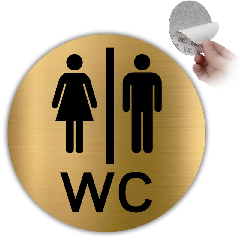 LEIASA | Goldenes Schild WC Unisex - Ø 10 cm - Stärke 0,8 mm - Alumini