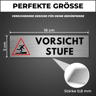 LEIASA | Schild Vorsicht Stufe - 5 x 18 cm - Stärke 0,8 mm - Aluminium