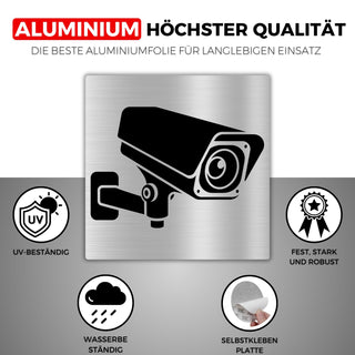 LEIASA | Selbstklebendes "Videoüberwachung"-Schild – 10x10 cm – 0,8 mm
