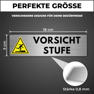 LEIASA | Selbstklebendes Schild Vorsicht Stufe - 5x18 cm - Aluminium -