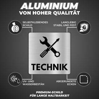 LEIASA | Schild Technik - 12x12 cm - Aluminium - Technikraum - Heizung