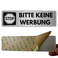 LEIASA | Selbstklebendes Schild: Bitte keine Werbung - 5x18 cm - Dicke 0,8 mm - Aluminium - Keine Werbung - Aufdruck - 3M Klebeaufkleber - Schild Keine Werbung