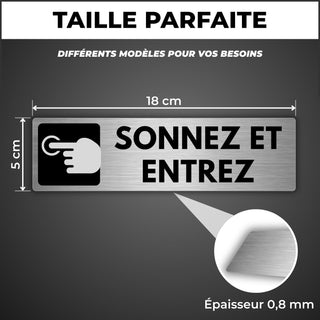 LEIASA | Plaque Sonnez et Entrez - 5x18 cm - Épaisseur 0,8 mm - Alumin