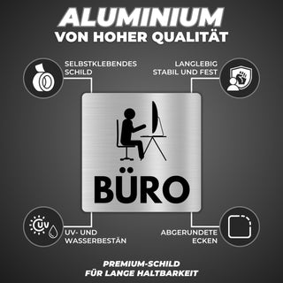LEIASA | Schild Büro - 12x12 cm - Aluminium - Büroschild - Türschild f