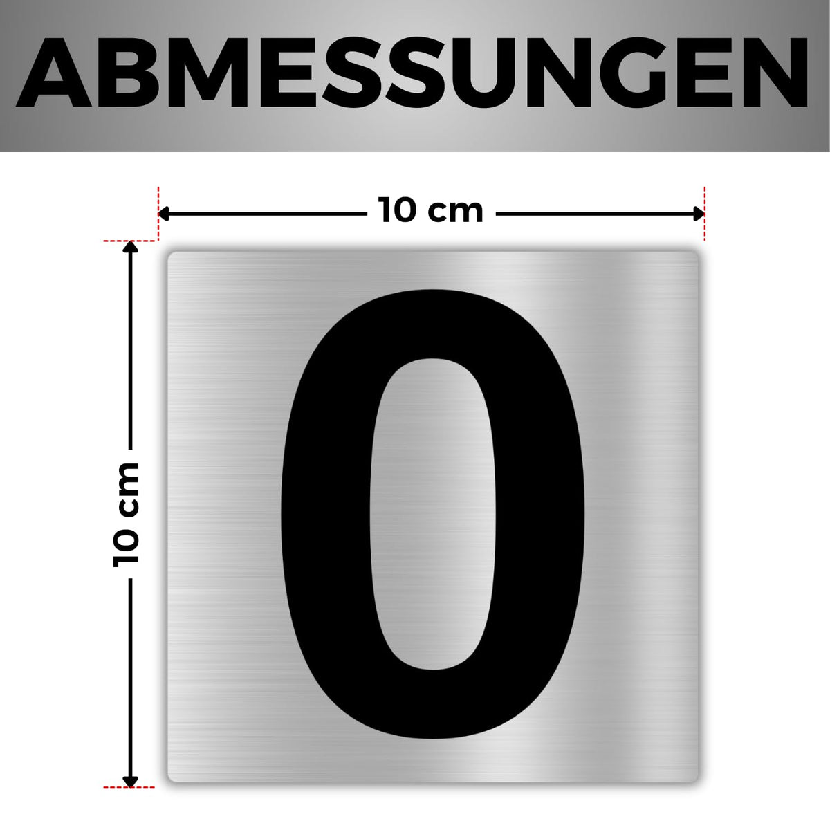 LEIASA | Selbstklebende Hausnummer - 10x10 cm - Aluminium - Nr. 0 - Wo