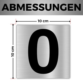 LEIASA | Selbstklebende Hausnummer - 10x10 cm - Aluminium - Nr. 0 - Wo