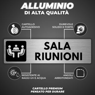 LEIASA | Segnale Sala Riunioni - 5x18 cm - Alluminio - Cartello Sala C