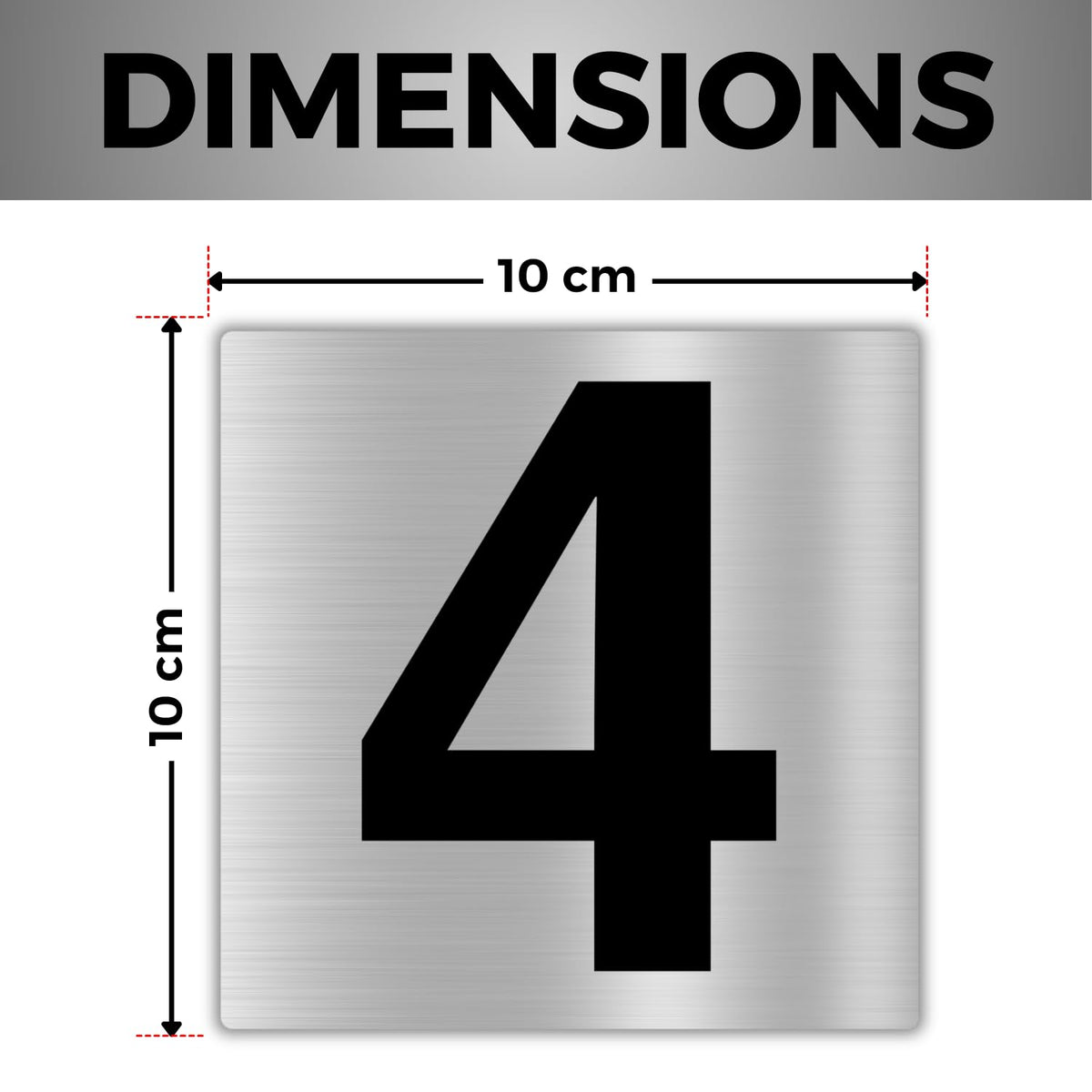 LEIASA | Numéro Autocollant Maison - 10x10 cm - Aluminium - N° 4 - Num