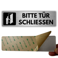 LEIASA | Selbstklebendes Schild: Bitte schließ die Tür - 5x18 cm - Dicke 0,8 mm - Aluminium - Aufdruck: Tür schließen Hinweis - Symbol: Tür geschlossen halten - 3M Klebeaufkleber Schild - Türanzeiger
