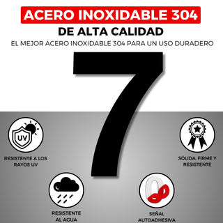 LEIASA | Numéro Adhésif Maison - 150 mm - Acier Inoxydable 304 - Nº 7 