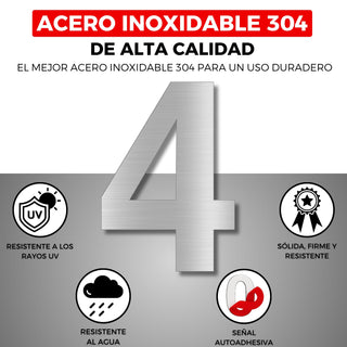 LEIASA | Numéro Adhésif Maison - 100 mm - Acier Inoxydable 304 - Nº 4 
