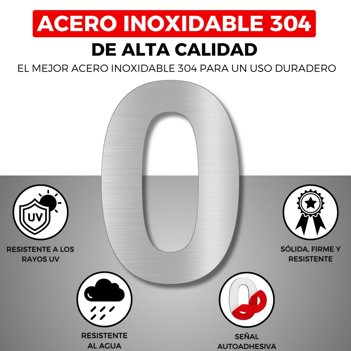 LEIASA | Numéro Adhésif Maison - 150 mm - Acier Inoxydable 304 - Nº 0 