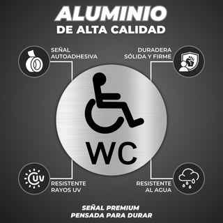 LEIASA | Cartello Bagno Disabili - 5x18 cm - Alluminio - Targa WC Acce