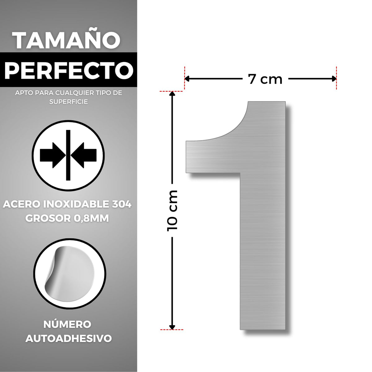 LEIASA | Numéro Adhésif Maison - 100 mm - Acier Inoxydable 304 - Nº 1 
