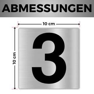 LEIASA | Selbstklebende Hausnummer - 10x10 cm - Aluminium - Nr. 3 - Wo