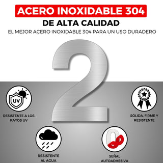LEIASA | Número Adhesivo - 100 mm - Acero Inoxidable 304 - Nº 2 - Número Hotel - Enumeración Apartamento Puertas - Número Casa Dirección - Exterior e Interior - Gris 2 (2, 100mm)