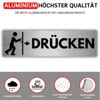 LEIASA | Selbstklebendes Schild Tür Drücken - 5x18 cm - Dicke 0,8 mm -