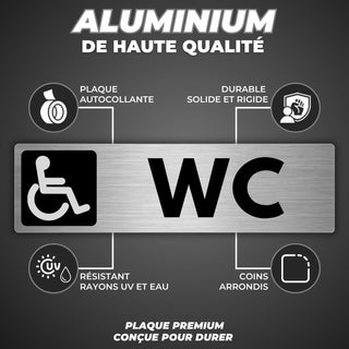 LEIASA | Señal Baño Minusválidos - 5x18 cm - Grosor 0.8 mm - Aluminio - Rótulo Aseo Accesible - Signo WC Discapacitados - Cartel Accesibilidad - (Baño Minusvalidos)
