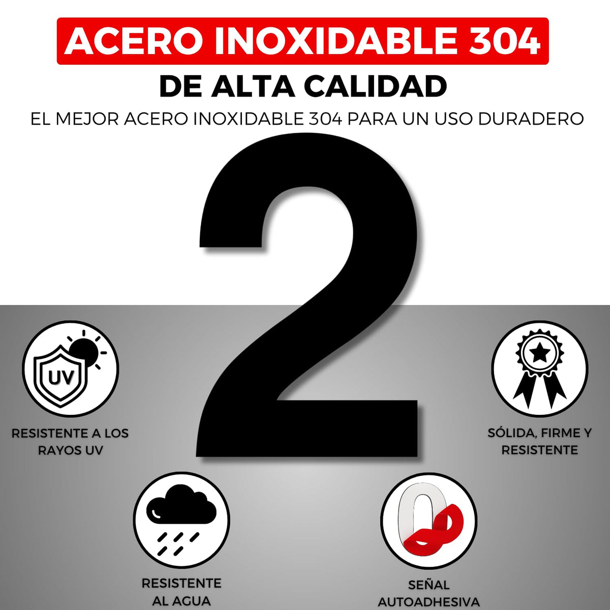LEIASA | Numéro Adhésif Maison - 150 mm - Acier Inoxydable 304 - Nº 2 