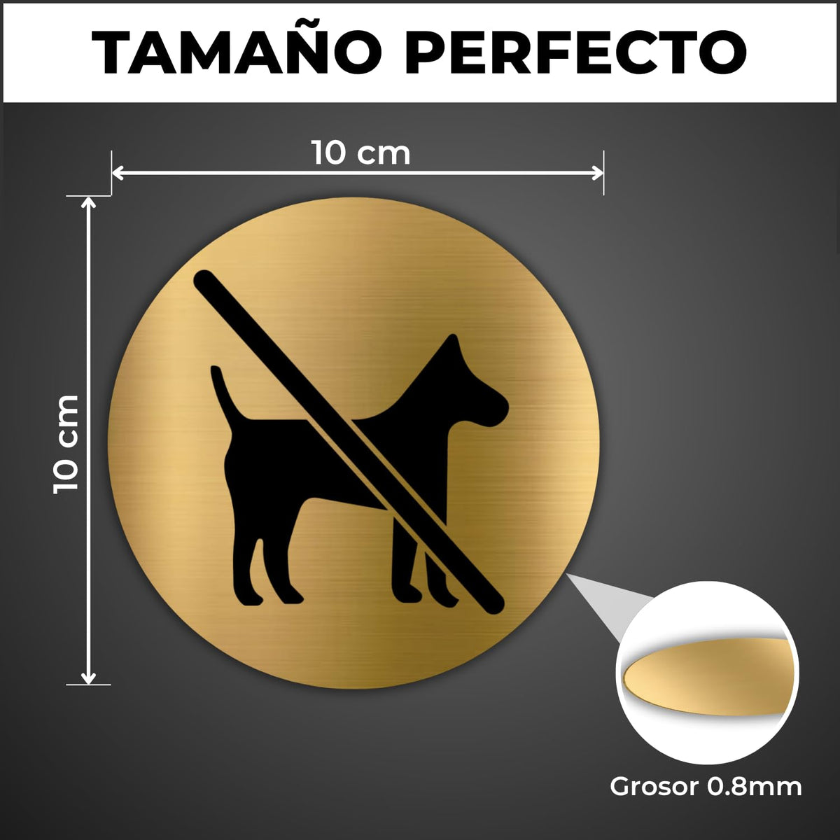 LEIASA | Goldenes Schild Hunde Verboten - Ø 10 cm - Stärke 0,8 mm - Al