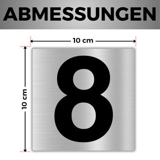LEIASA | Selbstklebende Hausnummer - 10x10 cm - Aluminium - Nr. 8 - Wo