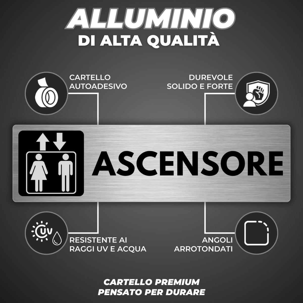 LEIASA | Cartello Ascensore - 5x18 cm - Spessore 0,8 mm - Alluminio - 