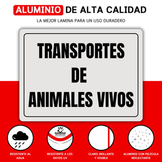 LEIASA | Cartel Transportes Animales - 21x28 cm - Aluminio Reflectante - Grosor 0.8 mm - Apto Exterior e Interior - Impresión UV - Letrero Transporte Animales