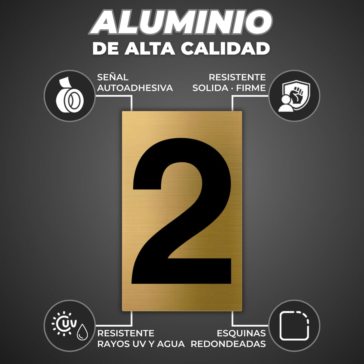 LEIASA | Goldene Hausnummer - 4x6,5 cm - Aluminium - Ziffernschild Tür