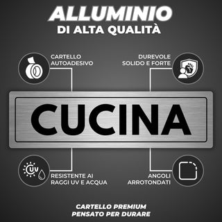 LEIASA | Cartello Cucina - 5x18 cm - Spessore 0,8 mm - Alluminio - Tar