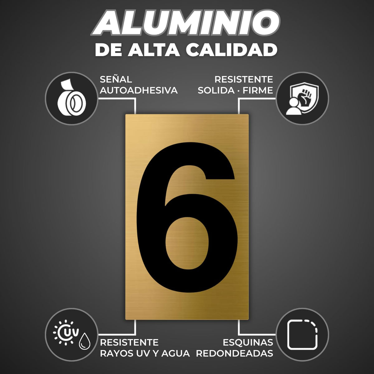 LEIASA | Goldene Hausnummer - 6x10 cm - Aluminium - Ziffernschild Tür 