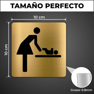 LEIASA | Señal Baño Mamá Bebé - 5x18 cm - Aluminio - Placa Aseo Cambiador - Cartel Adhesivo Lactancia - Indicador Puerta Infantil - Rótulo Duradero - Grosor 0.8mm - (Baño Mama Bebe)