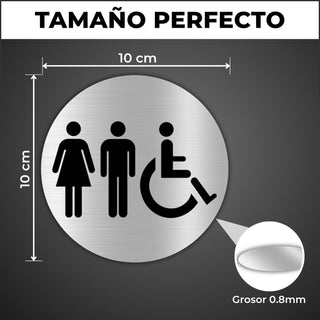 LEIASA | Cartello Bagno Disabili Unisex · Alluminio Ø 10 cm