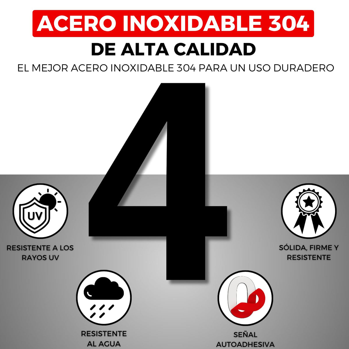 LEIASA | Numéro Adhésif Maison - 100 mm - Acier Inoxydable 304 - Nº 4 