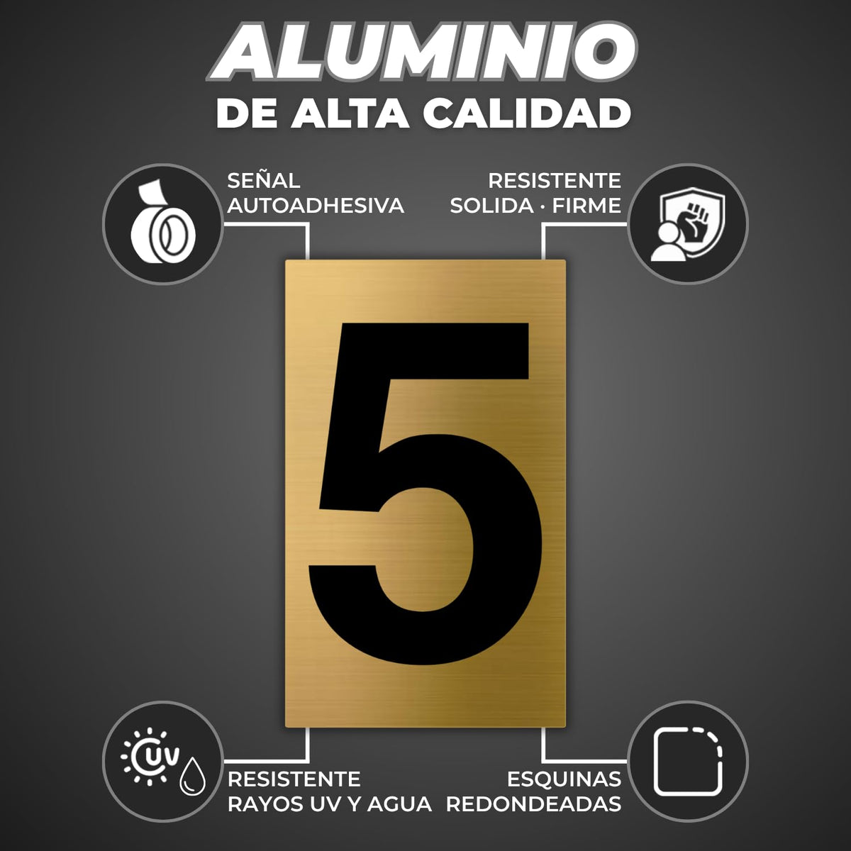 LEIASA | Goldene Hausnummer - 4x6,5 cm - Aluminium - Ziffernschild Tür