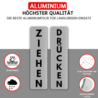 LEIASA | Schild Drücken Ziehen - 5x18 cm - Aluminium - Türschilder Set