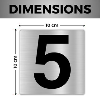 LEIASA | Numéro Autocollant Maison - 10x10 cm - Aluminium - N° 5 - Num