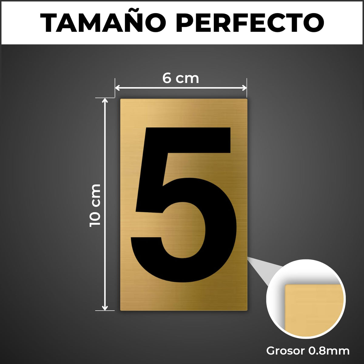 LEIASA | Goldene Hausnummer - 6x10 cm - Aluminium - Ziffernschild Tür 