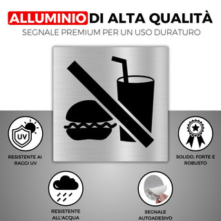 LEIASA | Cartello Adesivo Vietato Mangiare e Bere - 10x10 cm - Spessor