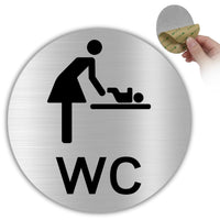 LEIASA | Wickelraum Schild - 5x18 cm - Aluminium - Mutter-Kind-Toilette - Aufkleber Baby-Wickelstation - Silbernes Türschild - Wetterfest - Stärke 0.8mm -(Mama Baby)